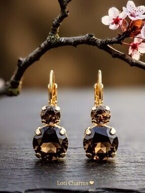 Genuine Smokey Topaz 1.5 Carats in 14K Gold Plated Drop Down Earrings